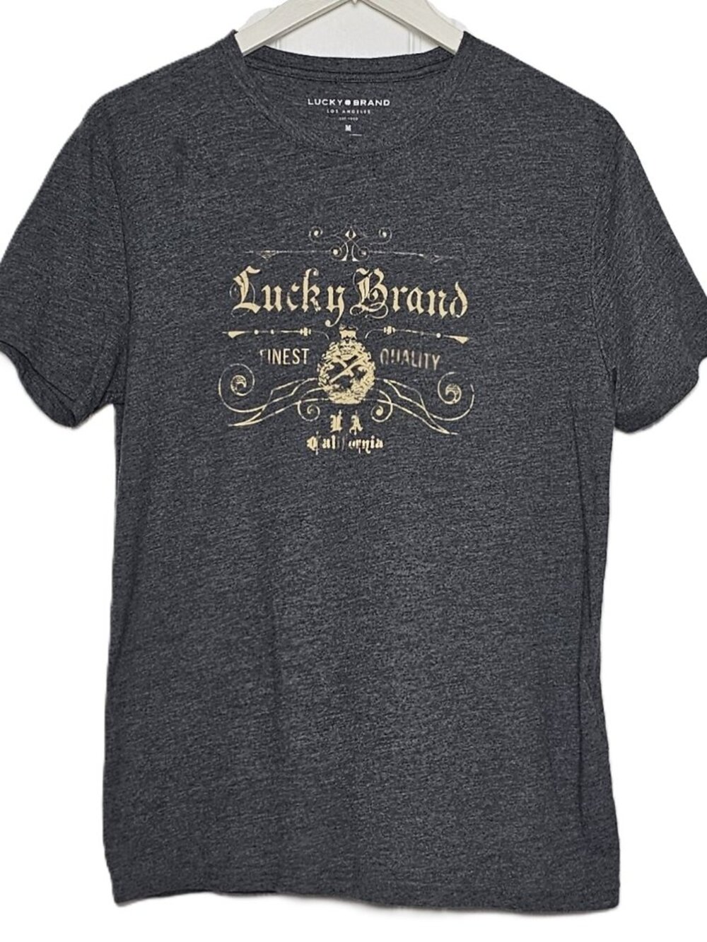 Lucky Brand Men's Size M Gray Heather Graphic T-Shirt Crew Neck Short Sleeve
